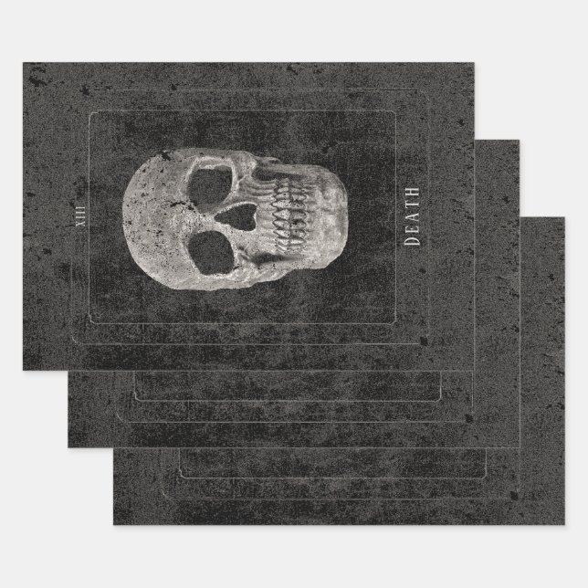 Hoja De Papel De Regalo Tarot De Calavera De Textura Negra Y Blanca Gótica (Set)