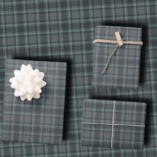 Hoja De Papel De Regalo Tartan a cuadros gris carbón oscuro y azul verdoso