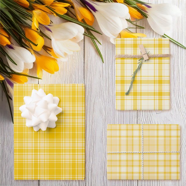 Hoja De Papel De Regalo Tartán - Amarillo oscuro a Pastel Amarillo diferen (Tartan - Dark Yellow to Pastel Yellow Different Wrapping Paper Sheets by Leapfroglisics Shop)