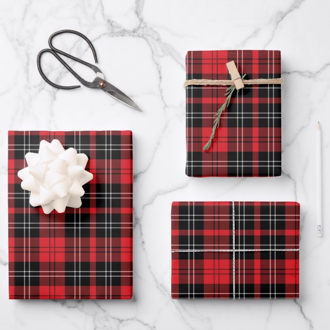 Hoja De Papel De Regalo Tartán blanco rojo Tartán búfalo trendy (Anverso)