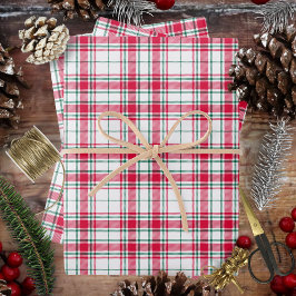 Hoja De Papel De Regalo Tartán - Blanco Rojo y Verde