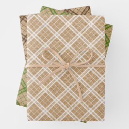 Hoja De Papel De Regalo Tartán blanco verde forestal Faux Rustic Brown Kra
