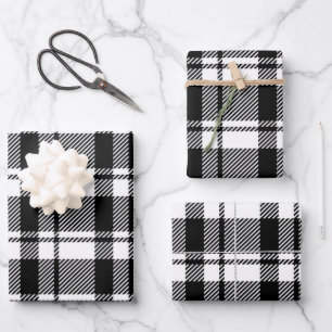 Hoja De Papel De Regalo Tartán blanco y negro moderno