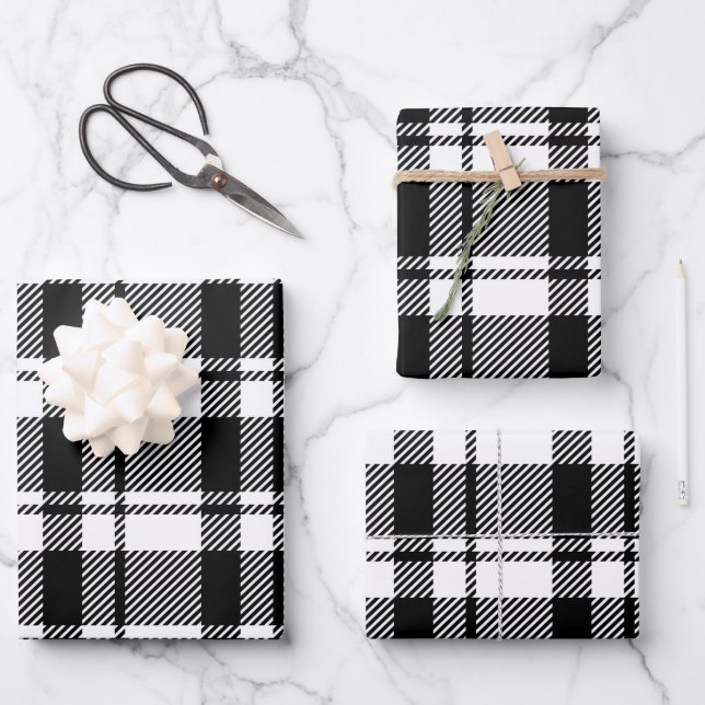 Hoja De Papel De Regalo Tartán blanco y negro moderno (Anverso)