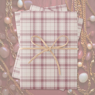 Hoja De Papel De Regalo Tartán - Boho Cement White con luz a rosa oscuro