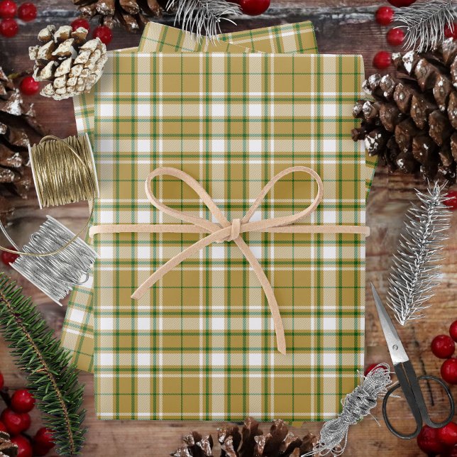 Hoja De Papel De Regalo Tartán - Caramel Gold-White-Green (Tartan - Caramel Gold-White-Green Wrapping Paper Sheets by Leapfroglisics Shop)