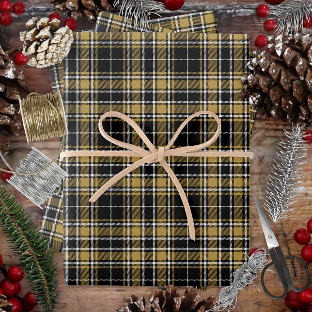 Hoja De Papel De Regalo Tartán - Caramel negroGold OffWhite (Christmas - Tartan - Black CaramelGold OffWhite Wrapping Paper Sheets)