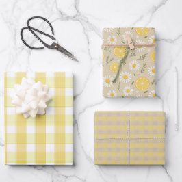 Hoja De Papel De Regalo Tartan daisy lemon yellow beige set wrapping paper