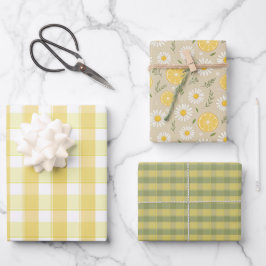 Hoja De Papel De Regalo Tartan daisy lemon yellow green set wrapping paper