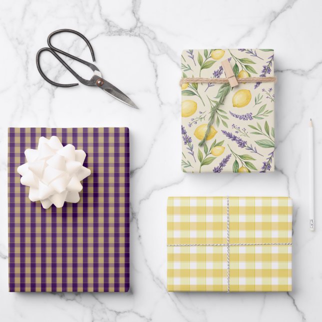 Hoja De Papel De Regalo Tartan daisy lemon yellow purple wrapping paper (Anverso)