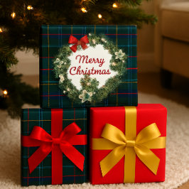 Hoja De Papel De Regalo Tartan de Navidad con Arte de Corona o Regalo