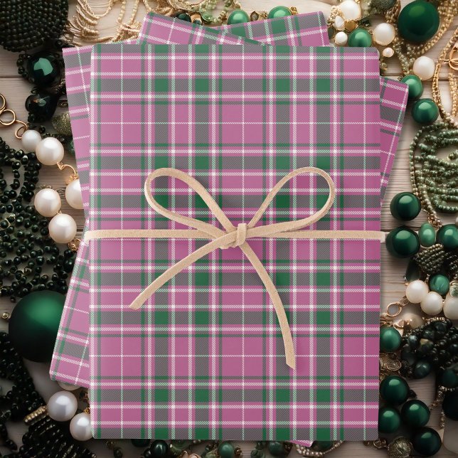 Hoja De Papel De Regalo Tartán - Marfil verde rosado-esmeralda Rosa (Tartan - Rose Pink-Emerald Green-Ivory Wrapping Paper Sheets by Leapfroglisics Shop)