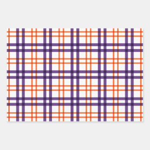 Hoja De Papel De Regalo Tartán morado y Naranja