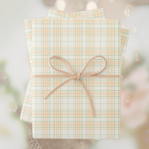 Hoja De Papel De Regalo Tartan -Naranja Claro-Verde Salvia-Marfil Extra Cl