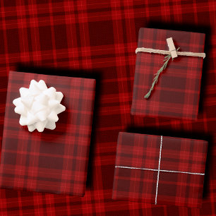 Hoja De Papel De Regalo Tartan Plaid Monocromo Rojo Burgundy Profundo de L