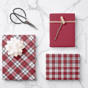 Hoja De Papel De Regalo Tartan Plaid Rojo Carmesí y Blanco