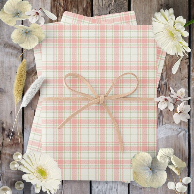 Hoja De Papel De Regalo Tartan -Rosa Intenso-Verde Salvia-Marfil Extra Cla (Tartan -Deep Pink-Sage Green-Extra Light Ivory Wrapping Paper Sheets by Leapfroglisics Shop)
