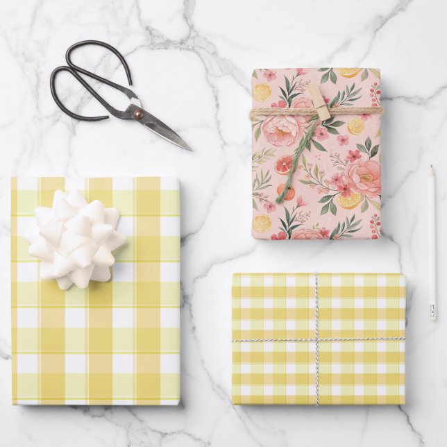 Hoja De Papel De Regalo Tartan rose lemon yellow set wrapping paper (Anverso)