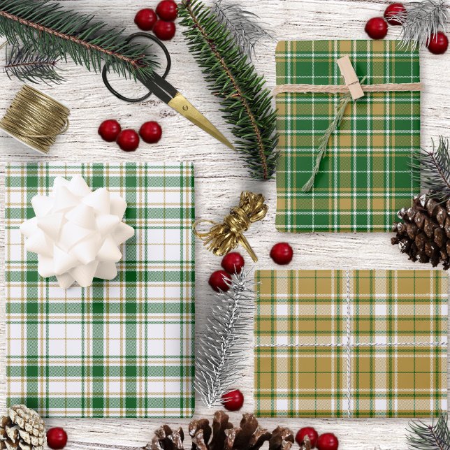 Hoja De Papel De Regalo Tartan Set - Caramel Gold-White-Green (Tartan Set - Caramel Gold-White-Green Wrapping Paper Sheets by Leapfroglisics Shop)