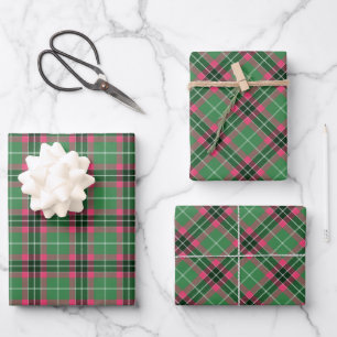 Hoja De Papel De Regalo Tartán verde y rosa
