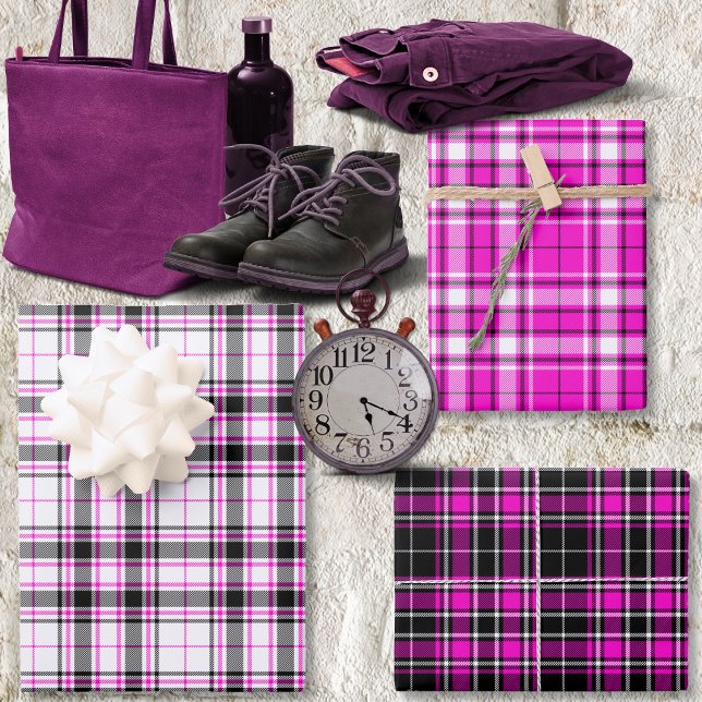 Hoja De Papel De Regalo Tartán - White-Black-Hot Pink Different (Tartan - White-Black-Hot Pink Different Wrapping Paper Sheets by Leapfroglisics Shop)