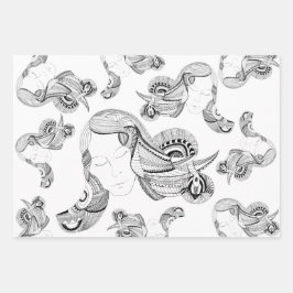 Hoja De Papel De Regalo Tatuaje Chica Negro Y Blanco