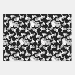 Hoja De Papel De Regalo Tatuaje Chica Negro Y Rosa Blanco