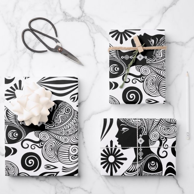 Hoja De Papel De Regalo Tatuaje tribal de retrato Chica africano (Anverso)