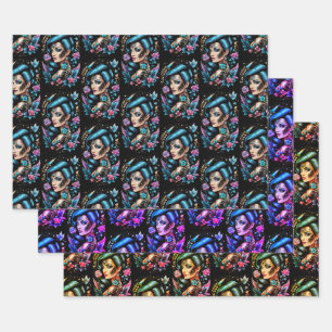 Hoja De Papel De Regalo Tatuajes Y Rosas