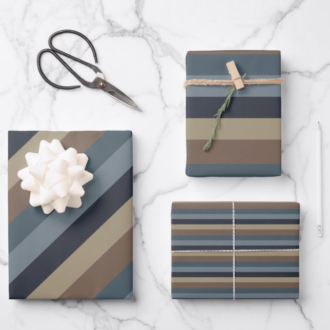 Hoja De Papel De Regalo Taupe azul marrón masculino (Anverso)
