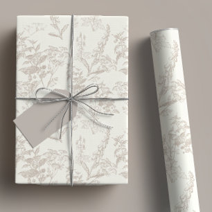 Hoja De Papel De Regalo Taupe & Cream Tonal Wildflower Line Art