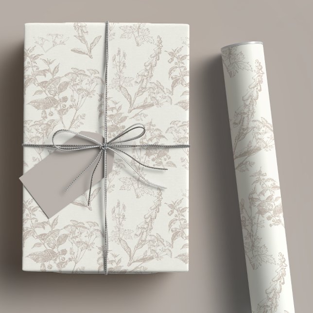 Hoja De Papel De Regalo Taupe & Cream Tonal Wildflower Line Art (Subido por el creador)