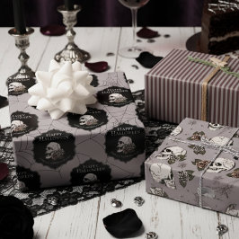 Hoja De Papel De Regalo Taupe gótico Gris Skulls y Stripes Halloween