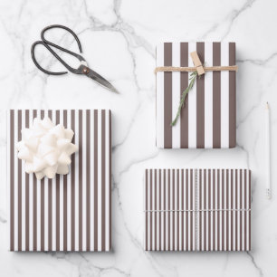 Hoja De Papel De Regalo Taupe Profundo y Rayas Blancas