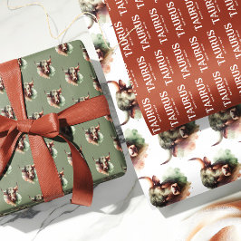 Hoja De Papel De Regalo Taurus Watercolor Bull Zodiac Tema Fiesta de cumpl