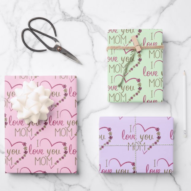 Hoja De Papel De Regalo Te Amo Mamá Diseño (Anverso)