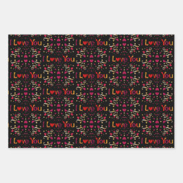 Hoja De Papel De Regalo TE AMO Red Heart Gold Vintage Valentine Black