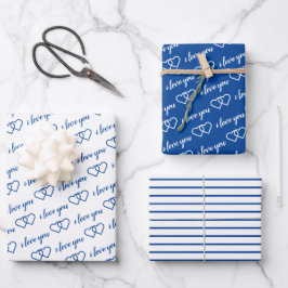 Hoja De Papel De Regalo Te Amo Valentine Blue Hearts Stripes