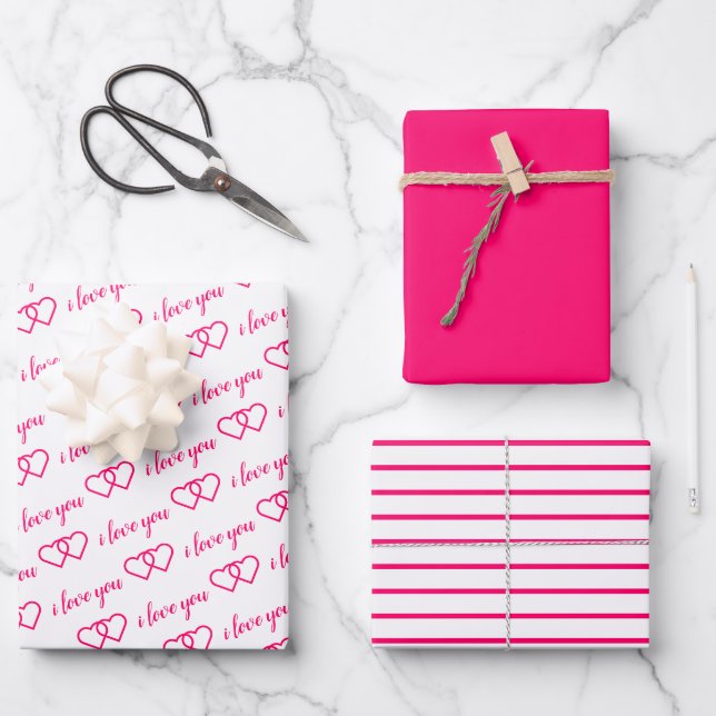 Hoja De Papel De Regalo Te Amo Valentine Corazones Rosadas Estampadas (Anverso)