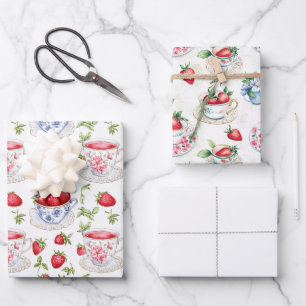 Hoja De Papel De Regalo Té de Despedida de Soltera Dos Fresas Un Color Sól