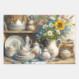 Hoja De Papel De Regalo Té y flores silvestres de época