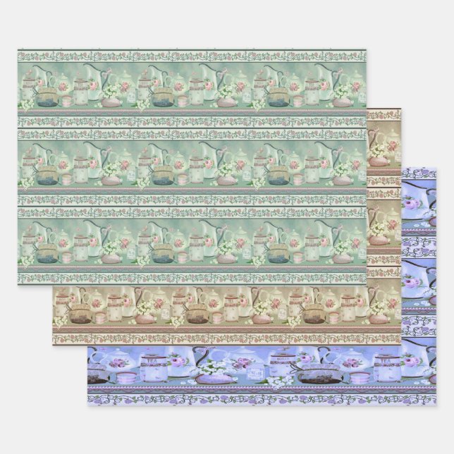 Hoja De Papel De Regalo Té y Rosas de época (Set)