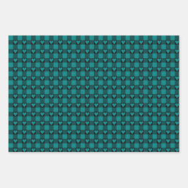 Hoja De Papel De Regalo Teal Black Buffalo Heart Plaid