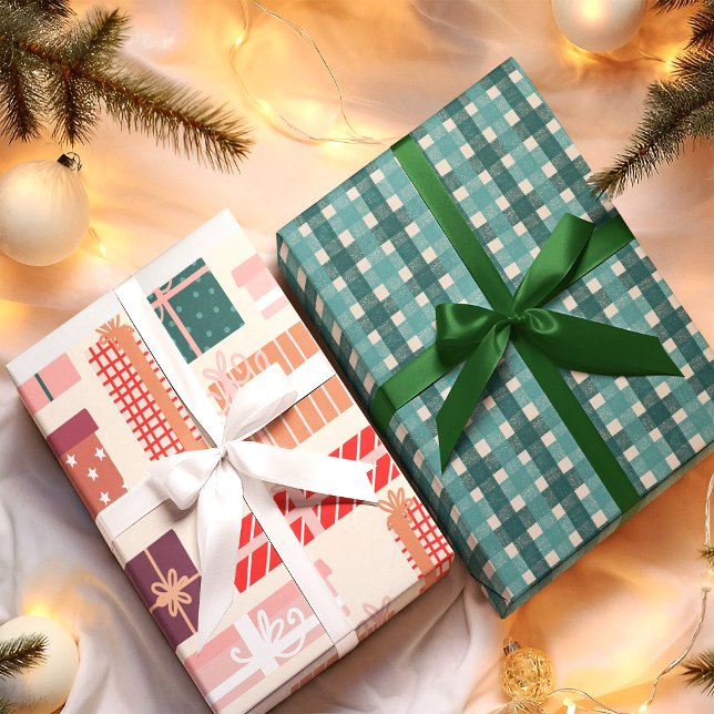 Hoja De Papel De Regalo Teal Red Retro Gifts Plaid Pattern Christmas (Subido por el creador)
