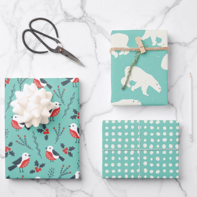 Hoja De Papel De Regalo Teal Winter Christmas Theme Patterned Gift (Anverso)