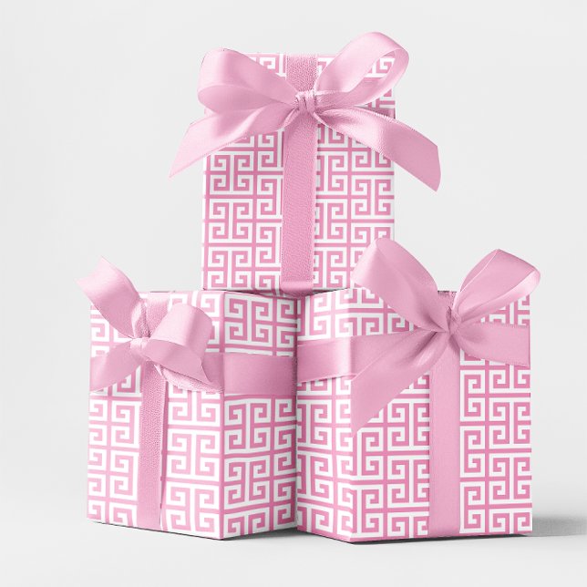 Hoja De Papel De Regalo Tecla griega rosa claro (Light Pink Greek Key Wrapping Paper Sheets)