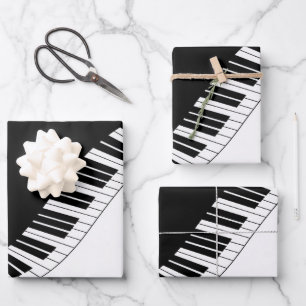 Hoja De Papel De Regalo Teclado de piano Diseño de música en blanco y negr