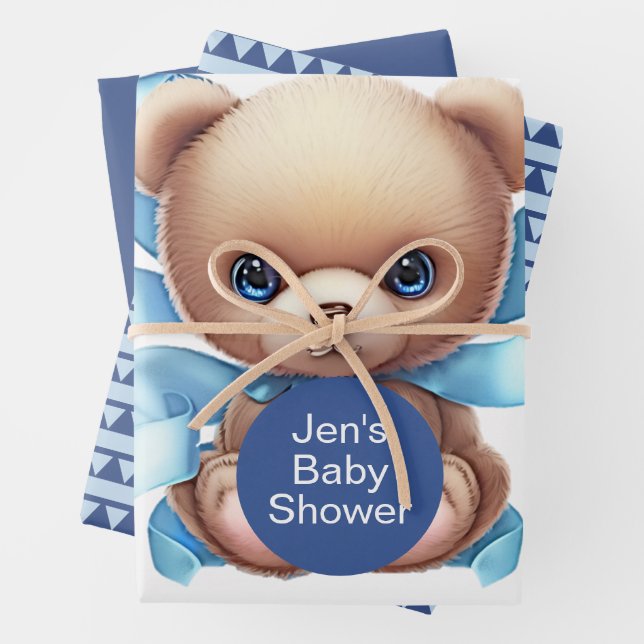 Hoja De Papel De Regalo Teddy Bear Blue Baby Shower (In situ)