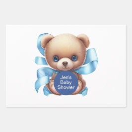 Hoja De Papel De Regalo Teddy Bear Blue Baby Shower