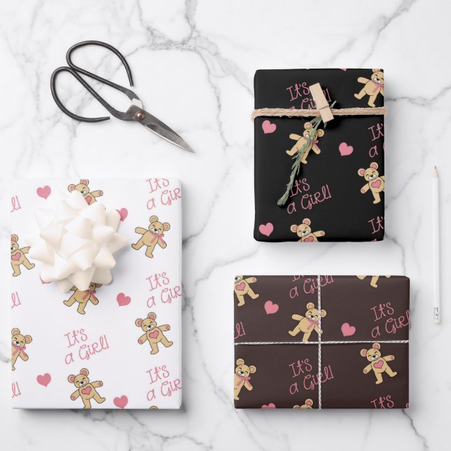 Hoja De Papel De Regalo Teddy Bear Pink Baby Shower (Anverso)